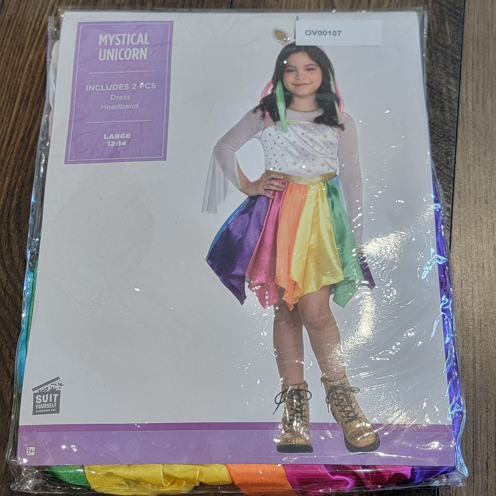Rainbow Unicorn New in Package 2-Piece Set Halloween Costume Girls Size L 12-14